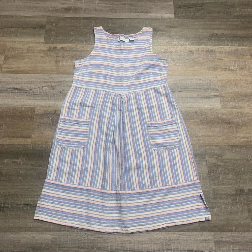 Ella Simone Linen & Rayon Striped Boho Peasant Shift Dress Large